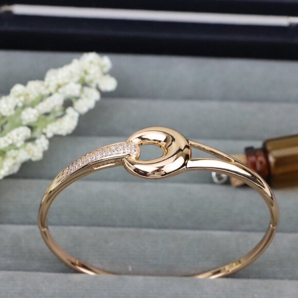 Elegant Rose Gold Bangle with Statement Circle Accent & Crystals, XPBL0422 - Picture 12 of 12